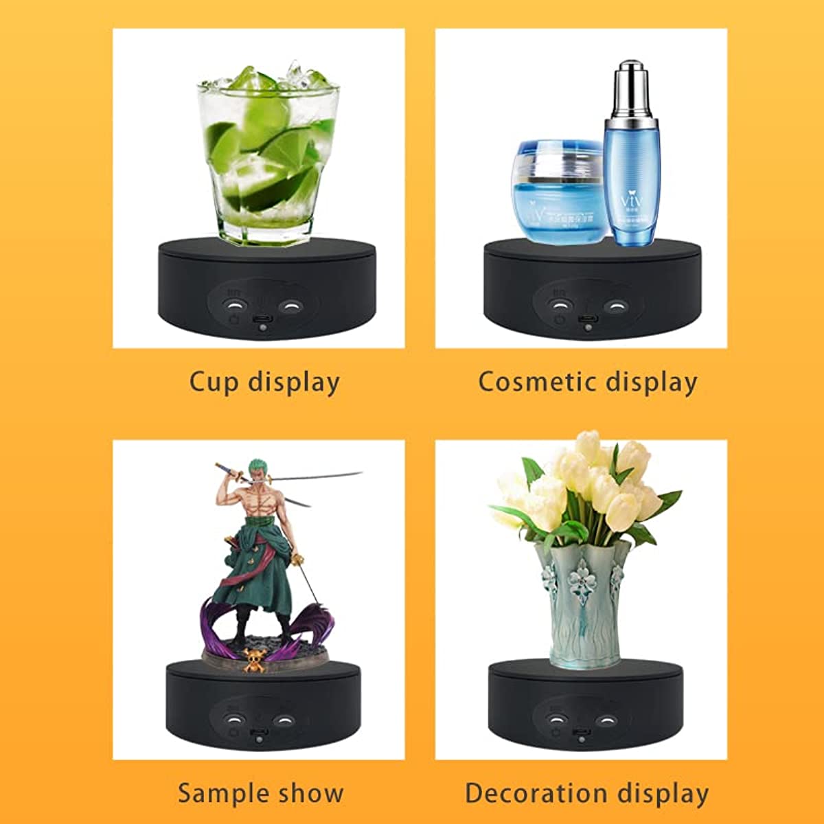 LED Motorized Rotating Display Base 3D Cup Display Stand Turner for Tumbler  Cup