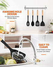 Load image into Gallery viewer, KKZACONL Silicone Cooking Utensils Set, Spatulas for Kitchen Use,Perfectly Angled for Frying, Mixing,Serving,Draining,Turning and Stirring, BPA-Free Matte Silicone, Wood Handles, Safe for Nonstick Cooking Surfaces,3 Pack (Black)
