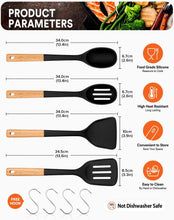 Load image into Gallery viewer, KKZACONL Silicone Cooking Utensils Set, Spatulas for Kitchen Use,Perfectly Angled for Frying, Mixing,Serving,Draining,Turning and Stirring, BPA-Free Matte Silicone, Wood Handles, Safe for Nonstick Cooking Surfaces,3 Pack (Black)
