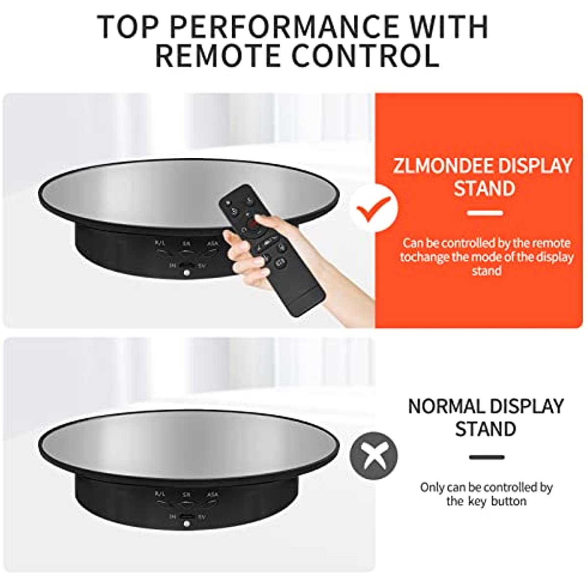 2 in 1 Remote Motorized Rotating Display Stand with Mirror  Sticker,Motorized Lazy Susan Turntable Spinning Display 5.74 with 8.7 Inch  Replacement